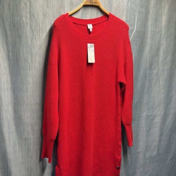 🏁 Tristan Red Knit Sweater Dress with Button Accents size medium NWT - Picture 4 of 9